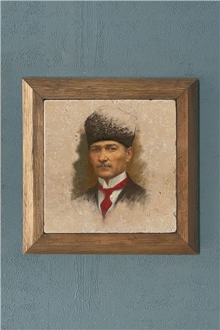 Masif Çerçeveli Atatürk Doğaltaş Tablo Pano Oscar Stone Decor 28X28 CM