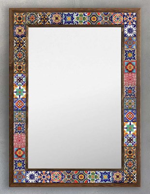 Oscar Stone Decor Ahşap Çerçeveli Mozaik (Mermer) Ayna 53x73 CM Seramik Desenli-Karo-Siyah Beyaz