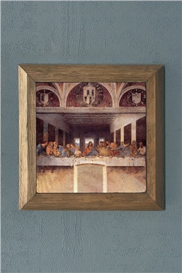 Oscar Stone Decor Masif Çerçeveli Doğaltaş Tablo Pano 28x28 cm Leonardo da Vinci Son Akşam Yemeği